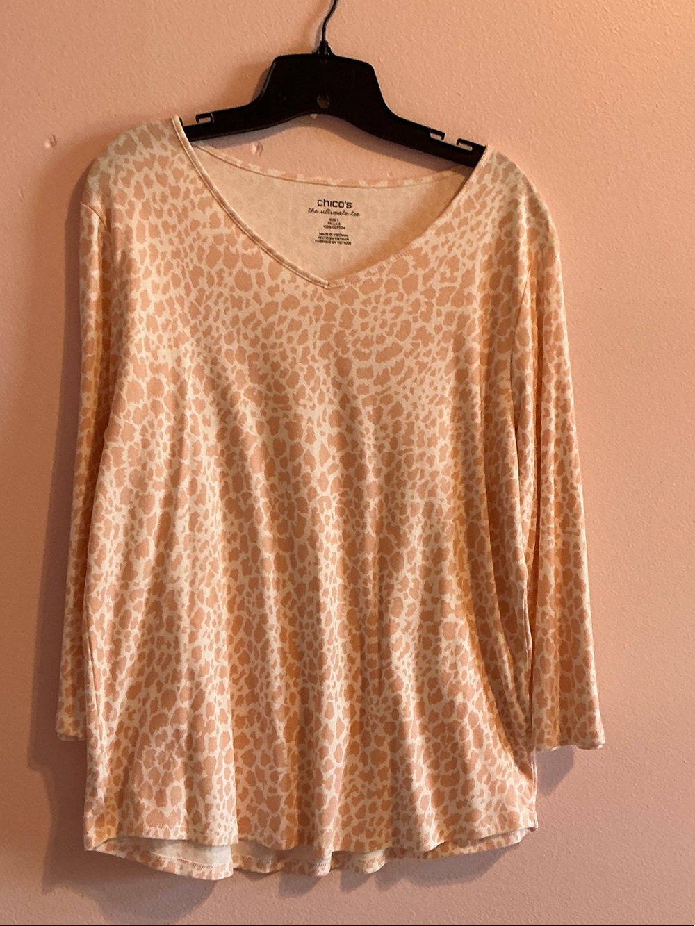 Chico's 3 pinkish/ peach and white V Neck Top